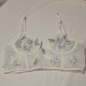 White Butterfly Embellished Bra